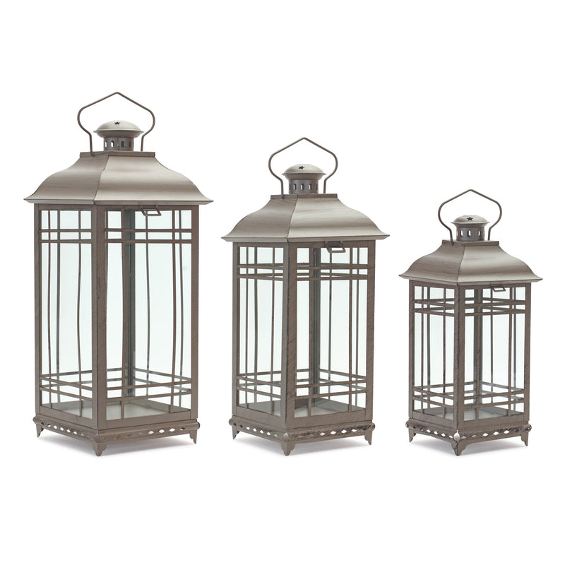 Traditional Brown Metal Lantern (Set of 3)