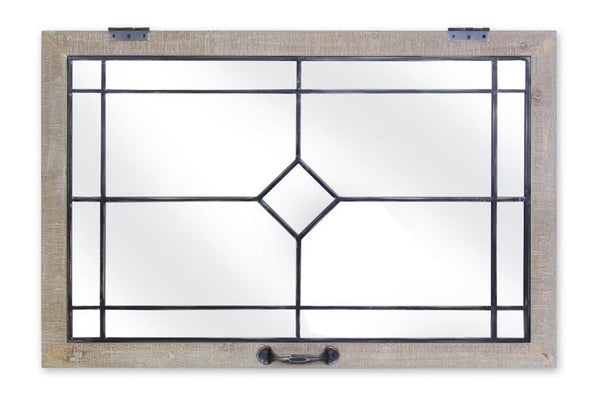 Wall Mirror - Window Frame Style - 36"L x 24"H - Farmhouse Rustic Decor Wood Glass