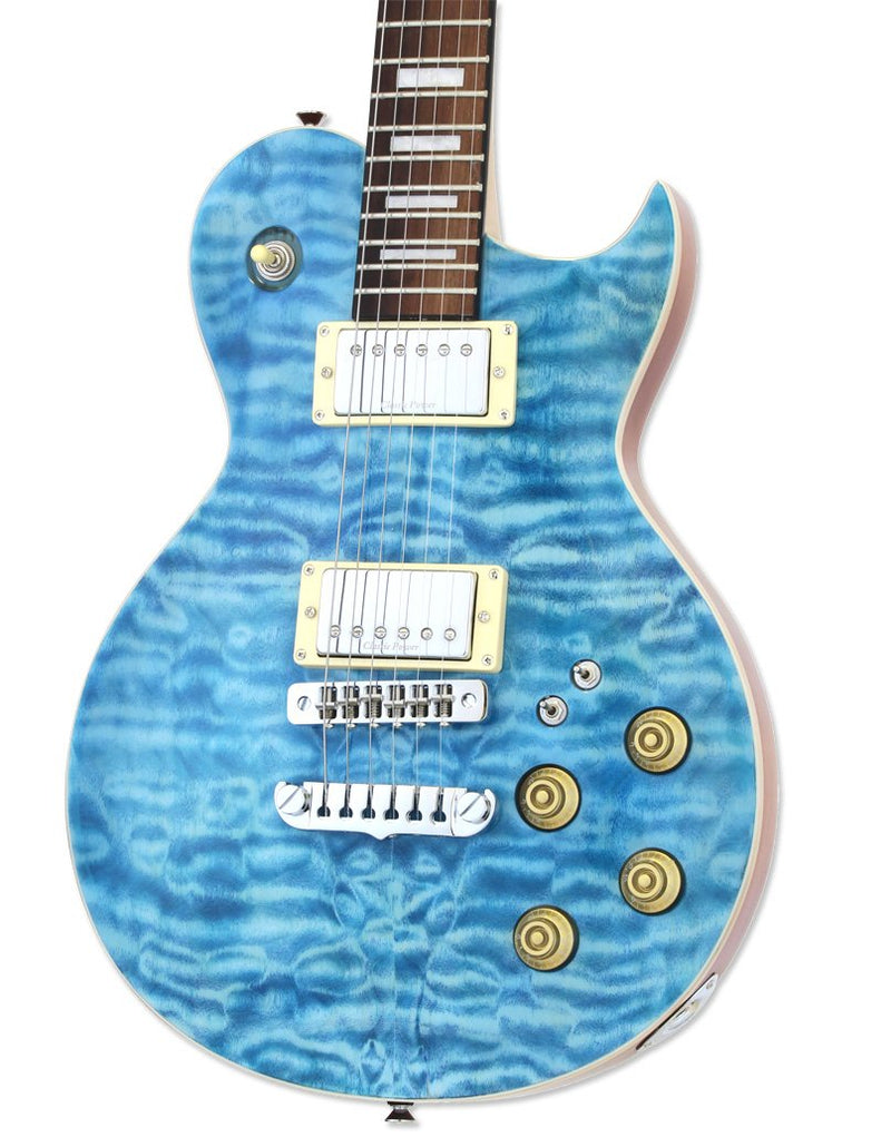 Aria PE Series Electric Guitar - Quilted Maple Emerald Blue - PE-480-SEBL