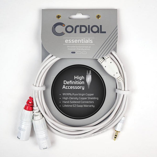 Cordial 30' Y Adapter - Stereo 1/8″ TRS to Left/Right Male XLR - White