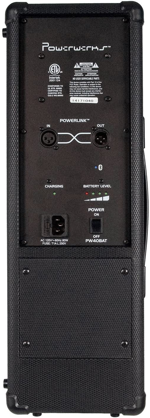 PowerWerks Battery Powered 40 Watt PA Tower w/ Bluetooth Capability - PW40BATBT