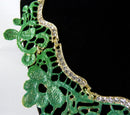 Statement Necklace Bib Green w/ Clear Rhinestones - 18" Chain Length