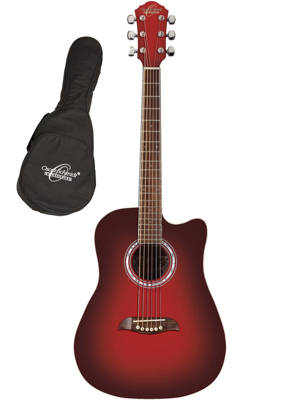 Oscar Schmidt Dreadnought Cutaway Acoustic Guitar w/ Gig Bag - Red - OD45CRDBPAK