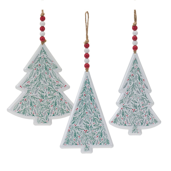 Metal Tree Ornament with Beaded Hanger (Set of 12)