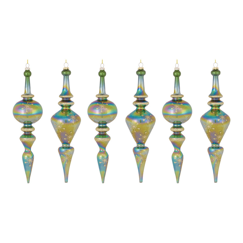 Irredescent Glass Finial Drop Ornament (Set of 6)