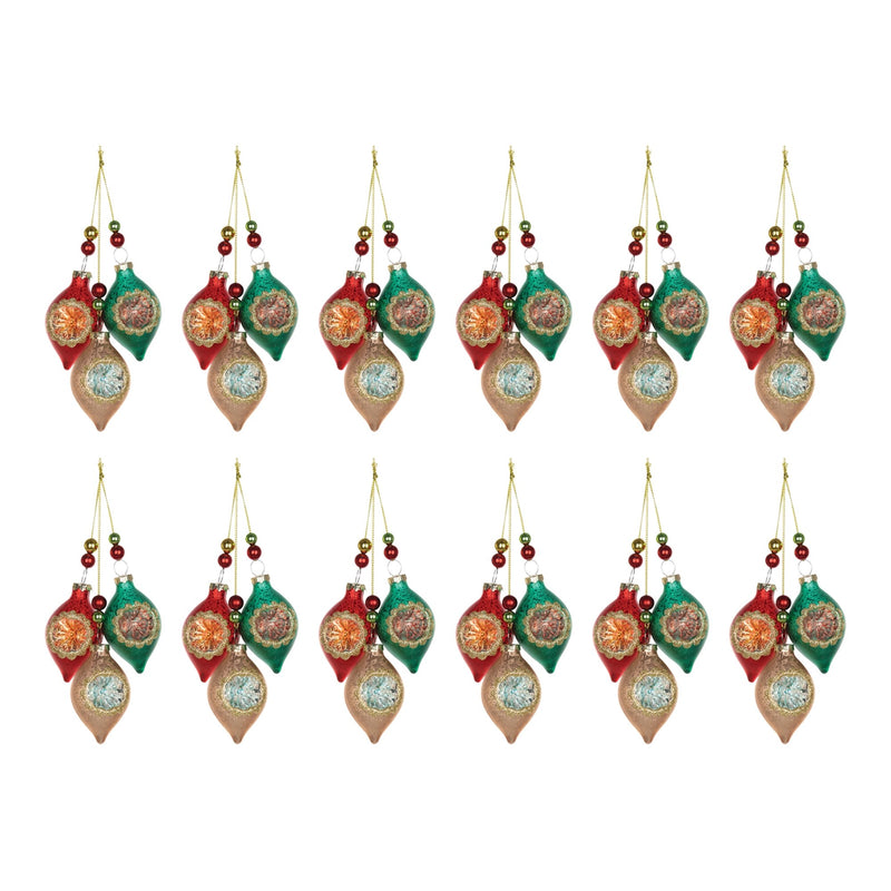 Glass Reflector Ornament Drop (Set of 12)