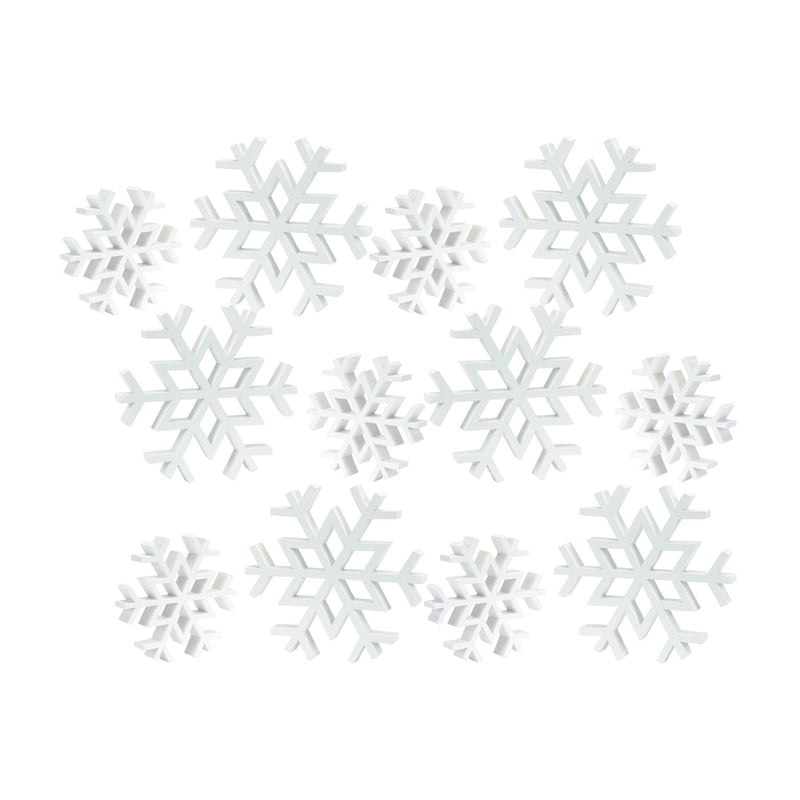 Traditional White Wood Cut Out Snowflake Décor (Set of 12)