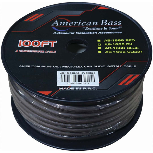 WIRE AMERICAN BASS 4 GA SMOKE COLOR 100 FT ROLL - AB1666BK *P4GB* AB1666BK
