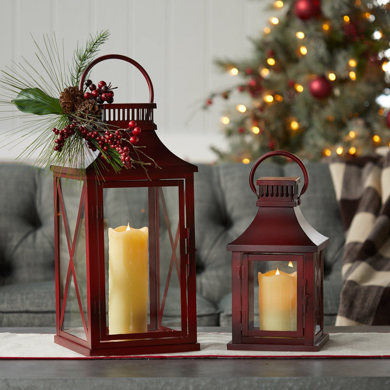 Rustic Red Metal Lantern (Set of 2)