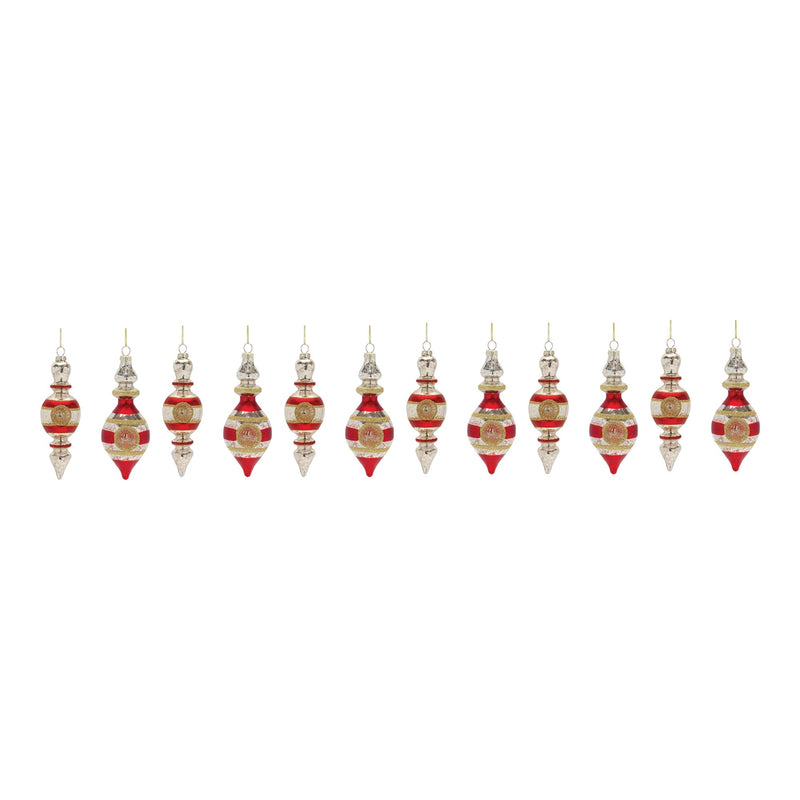 Glass Reflector Finial Drop Ornament (Set of 12)