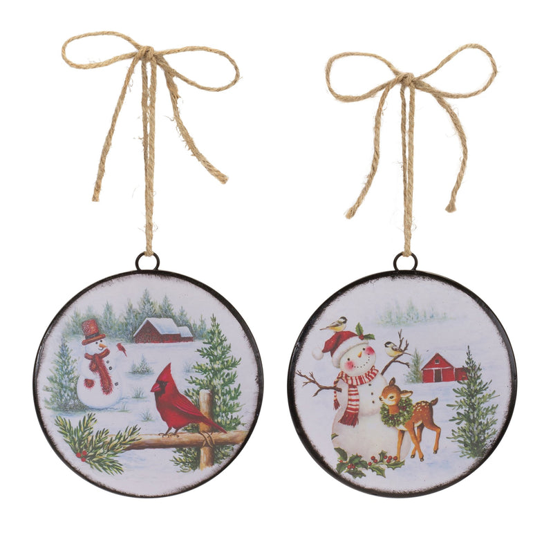 Woodland Snowman Disc Ornament (Set of 12)