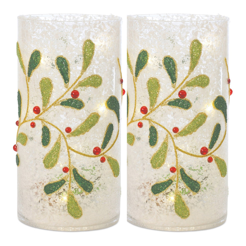 Beaded Glass Mistletoe Candle Holder (Set of 2)