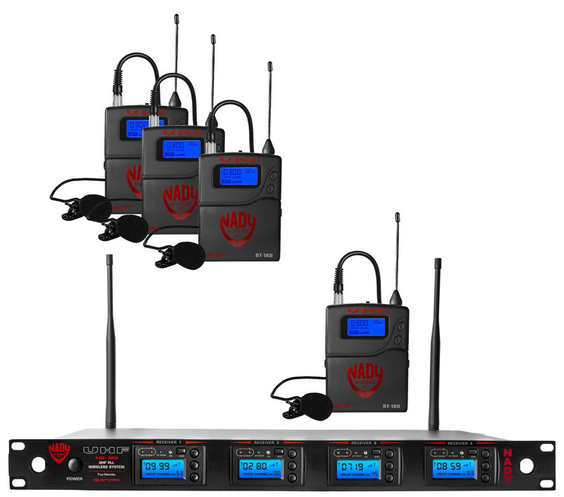 Nady 4W-1KU LT Quad True Diversity 1000 CH UHF Wireless System - 4 Lavalier Mics