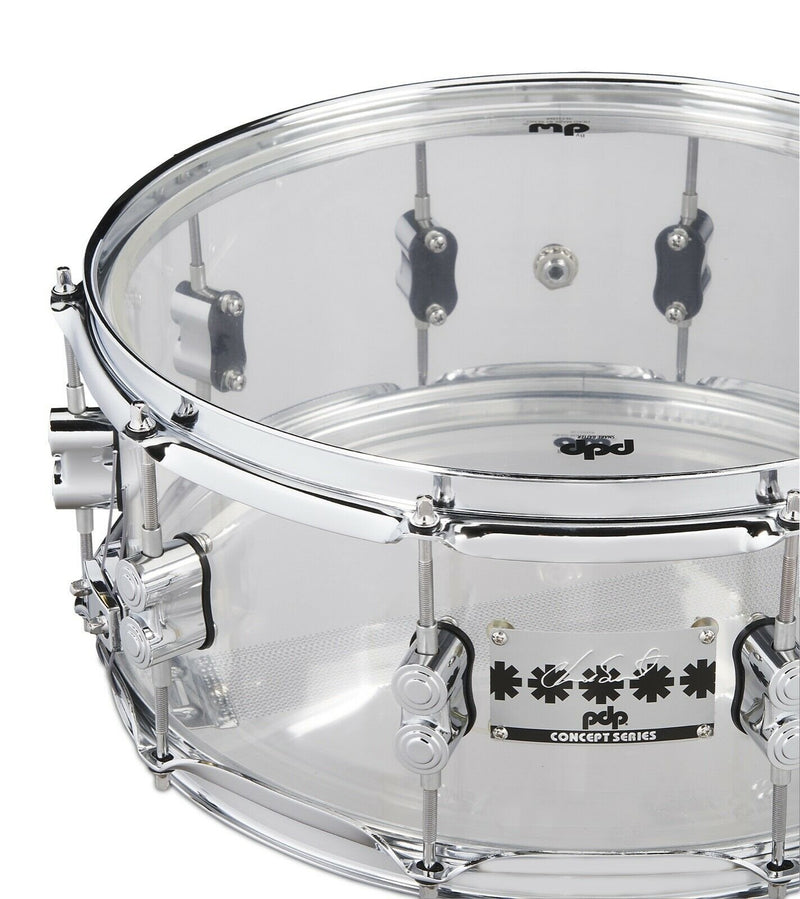 PDP Chad Smith Signature Clear Acrylic Snare Drum 6x14 with Chrome Hardware