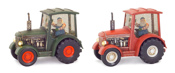 LED Snow Globe Tractor with Farmer Santa (Set of 2)