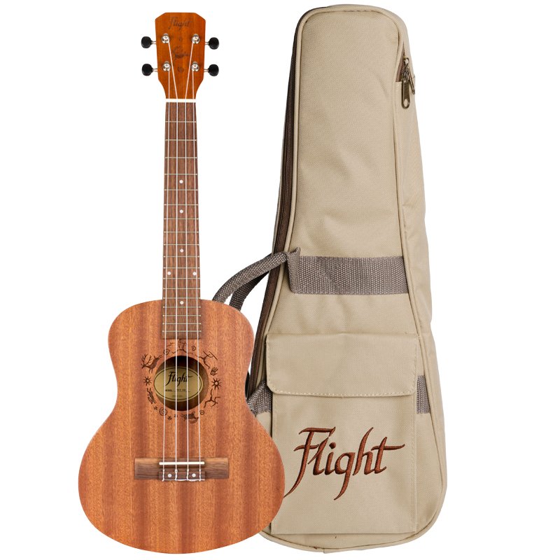 Flight Tenor Acoustic Ukulele w/ Gig Bag - Engraved African Sapele - NUT310