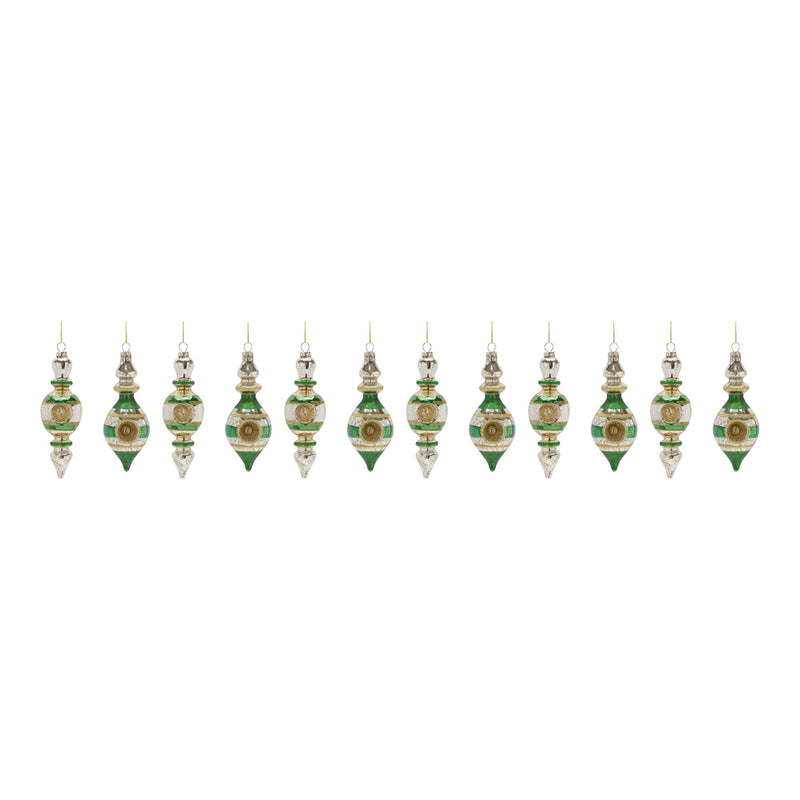 Glass Reflector Finial Drop Ornament (Set of 12)