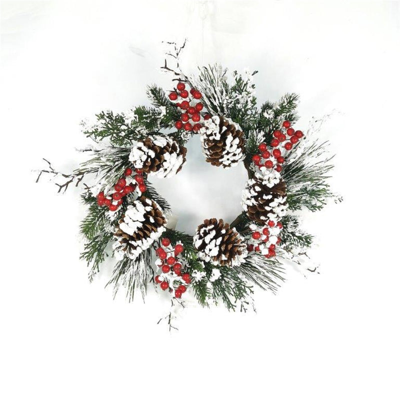 Snow Mixed Pine Berry Wreath 20"D