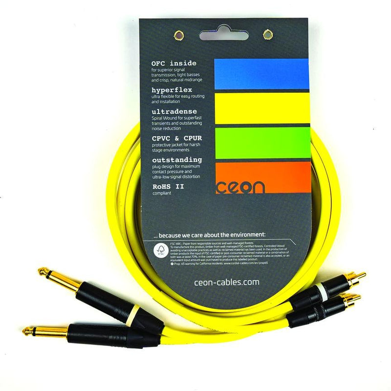Cordial 10' Hi-Flex DJ Dual - RCA to 1/4″ TS - Neon Yellow - CEONDJPLUG-RCA3Y