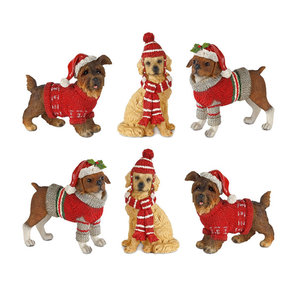 Winter Dog Figurine with Hat and Sweater Accent (Set of 6)