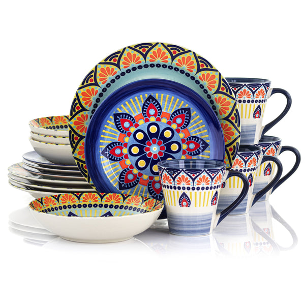 Elama Zen Blue Mozaik 16 Piece Luxurious Stoneware Dinnerware w/ Setting for 4