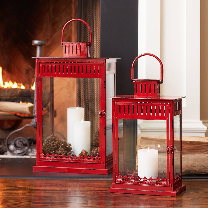 Bright Red Metal Lantern (Set of 2)