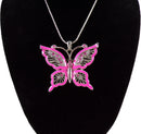 Butterfly Pendant Necklace - Pink Enamel w/ Rhinestone Crystals - 16" Fashion