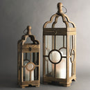 Contemporary Dark Wood Floor Lantern (Set of 2)