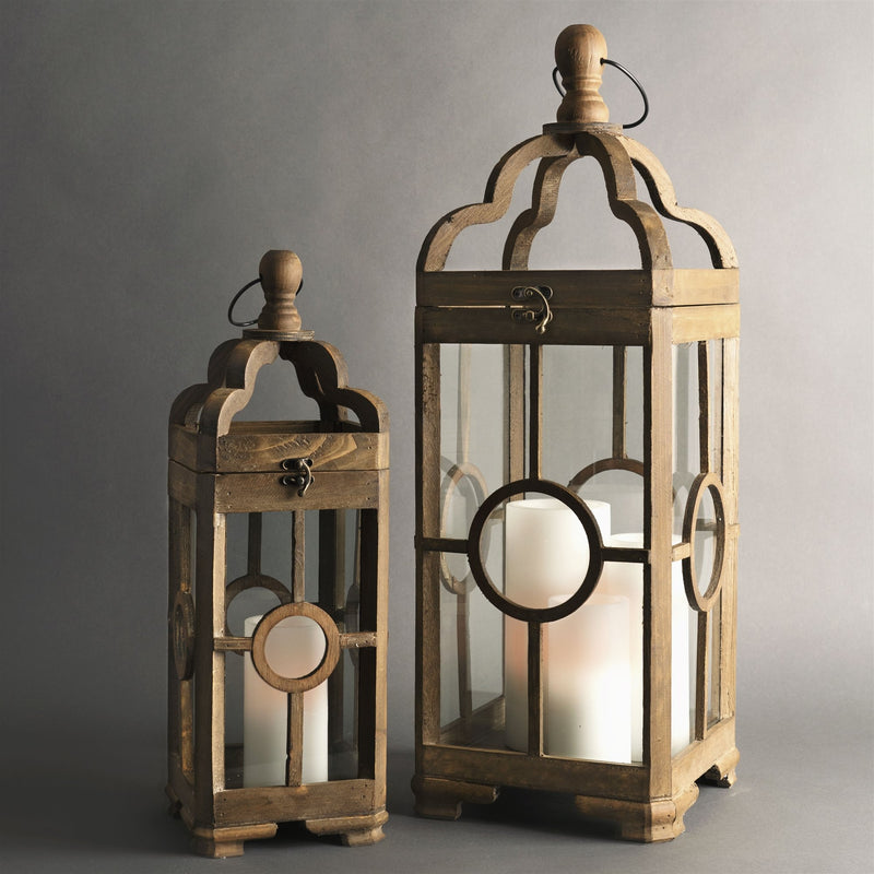 Contemporary Dark Wood Floor Lantern (Set of 2)