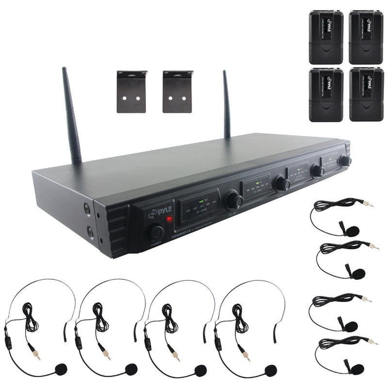 Pyle UHF Quad-Channel Fixed-Frequency Wireless Microphone System - PDWM4560