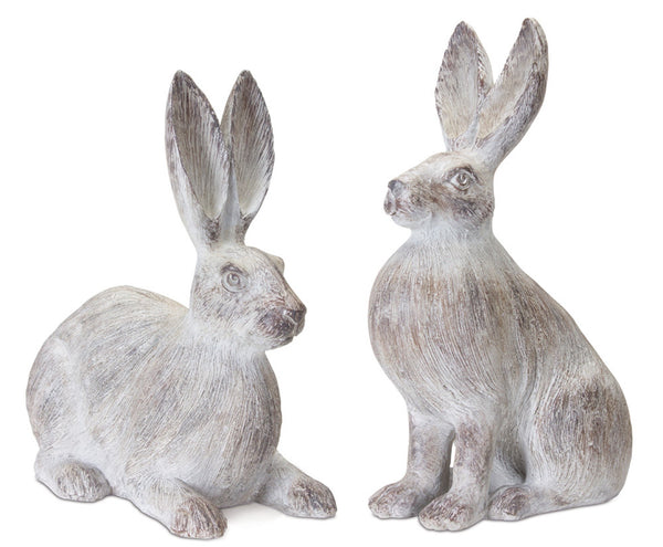 White Washed Rabbit Statue (Set of 2)