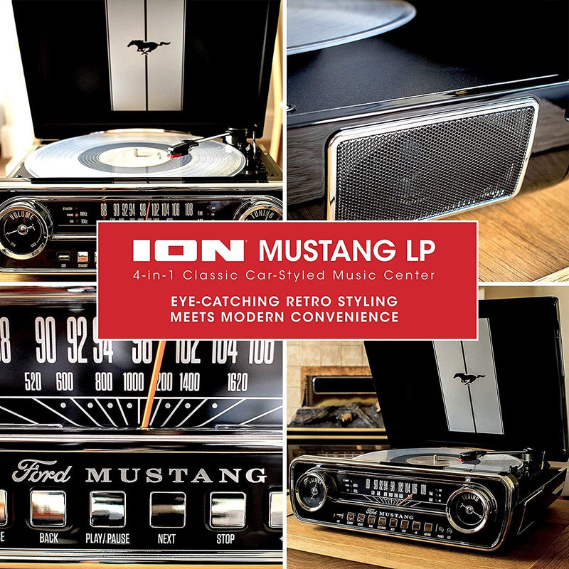 Ion Mustang LP Turntable 4-in-1 Music Center w/ AM/FM Radio, USB, Aux - iT69BK