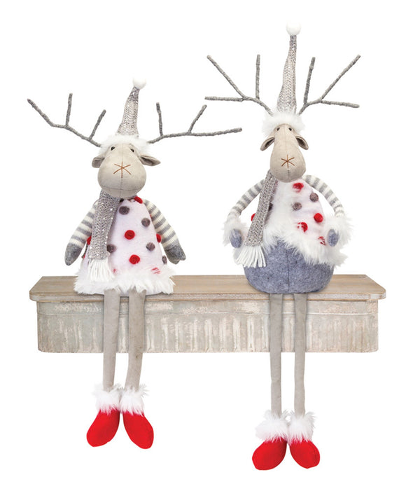 Plush Holiday Deer Shelf Sitter with Hat and Scarf Accent (Set of 2)