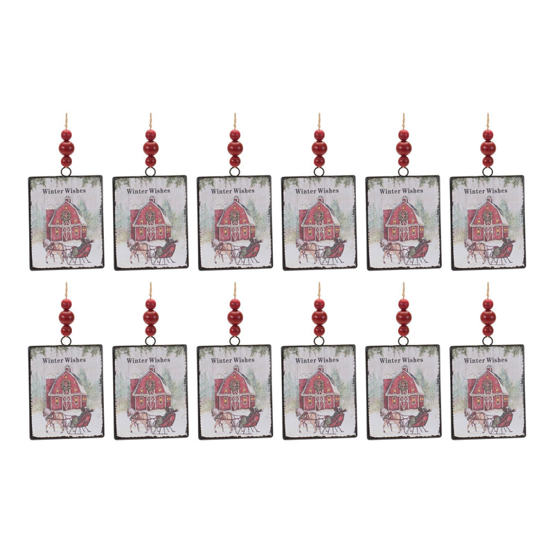 Glass Winter Wishes Barn Ornament (Set of 12)