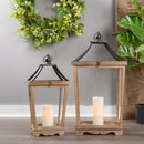 Natural Wooden Lantern with Open Top (Set of 2)