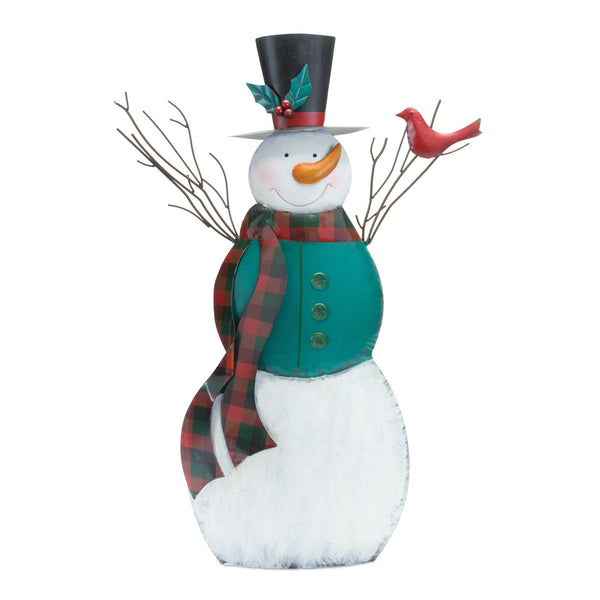 Metal Snowman with Cardinal Bird 26.25"H