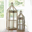 Contemporary Light Wood Floor Lantern (Set of 2)