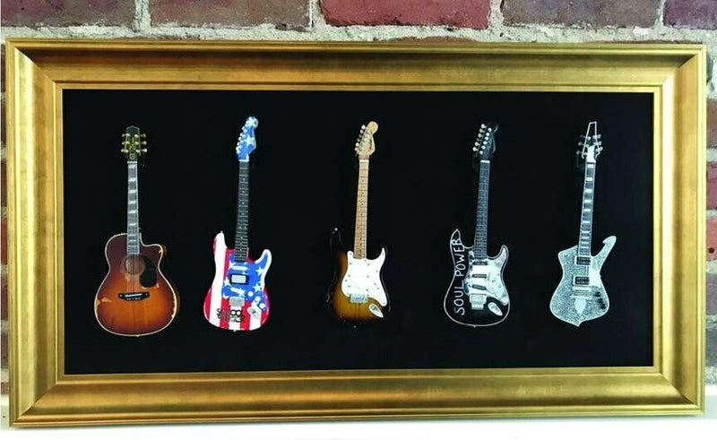 Axe Heaven 33 X 18 Mini Guitar Display Frame Black Suede Gold Leafing New Open Box