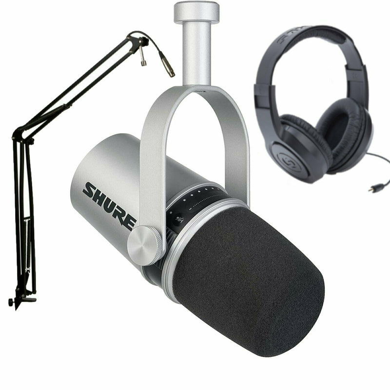 Shure MV7 Pro XLR/USB Microphone Broadcast Podcast Bundle - Silver