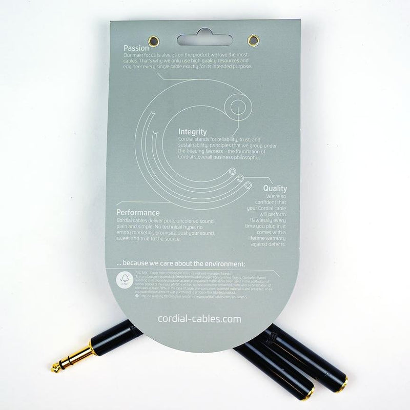 Cordial Cables 1' Y Adapter - Stereo 1/4" TRS to 1/4″ Female Mono - CFY0.3VGG