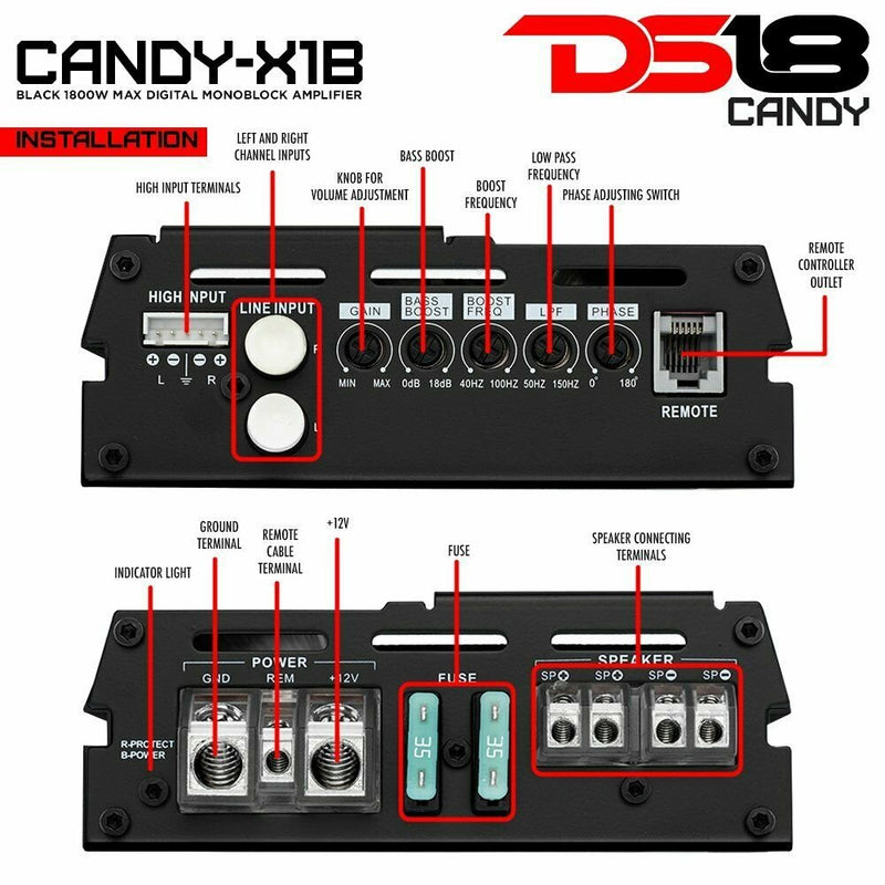 DS18 CANDY-X1B Black 1800 Watts Max Digital Monoblock Class D Amplifier