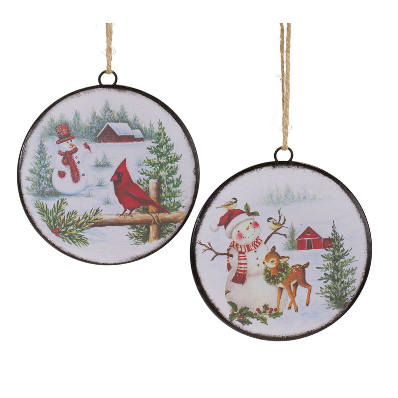 Woodland Snowman Disc Ornament (Set of 12)