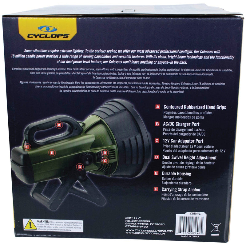 Cyclops Colossus 18 Million Candlepower Rechargeable Handheld Spotlight - C18MIL