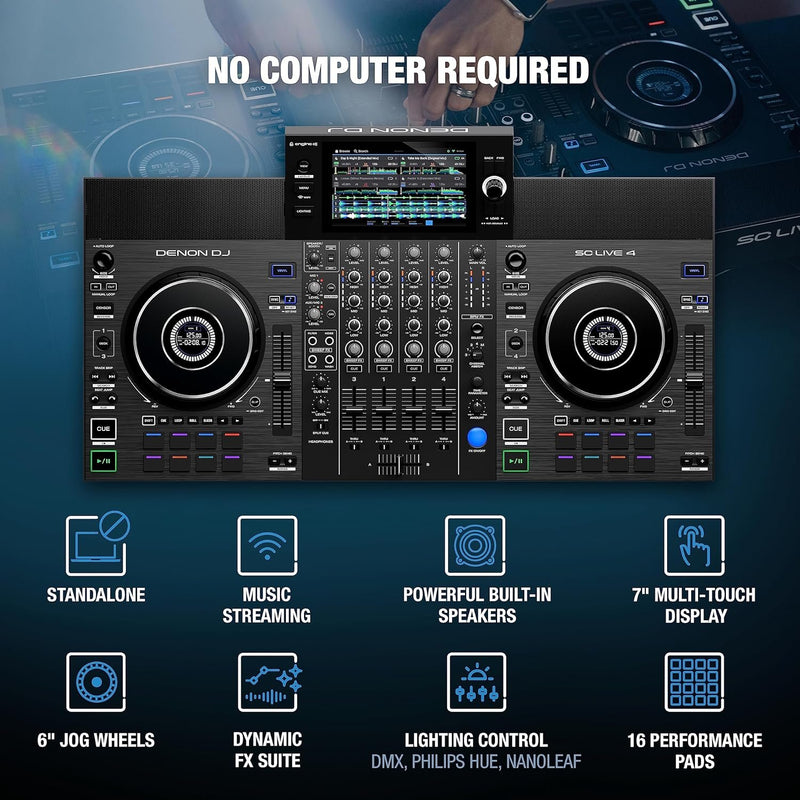 Denon DJ SC LIVE 4 4-Deck Standalone DJ Controller w/ Wi-Fi & Built-In Speakers