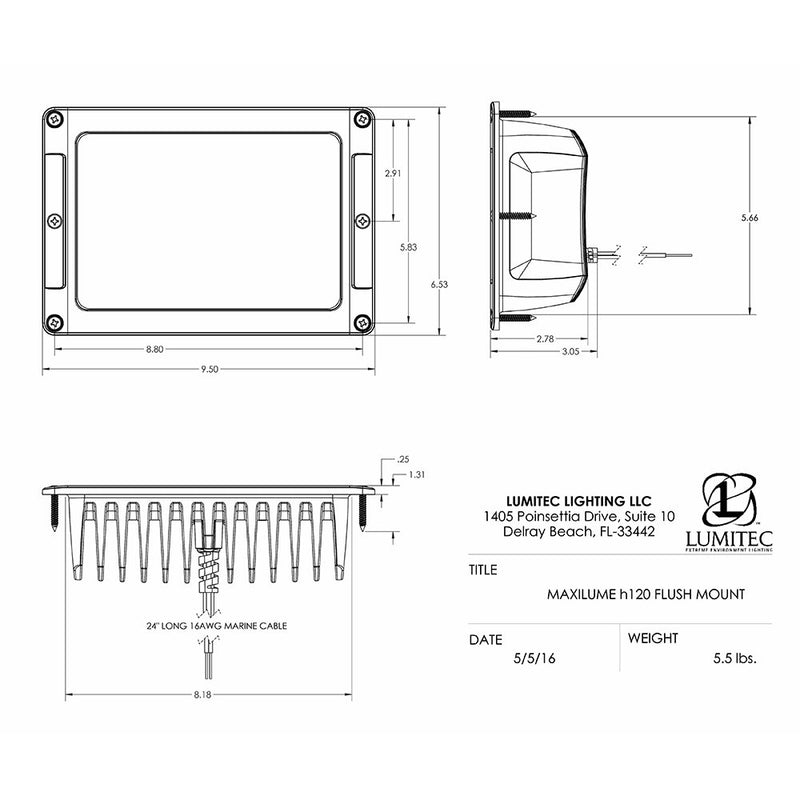 Lumitec Maxillume h120 - Flush Mount Flood Light - White Housing - White Dimming