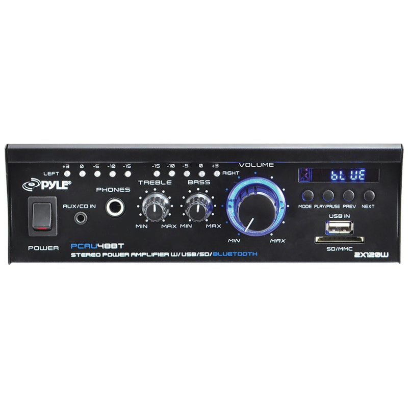 Pyle Home PCAU48BT 120-Watt x 2 Mini Blue Series Bluetooth Stereo Power Amp