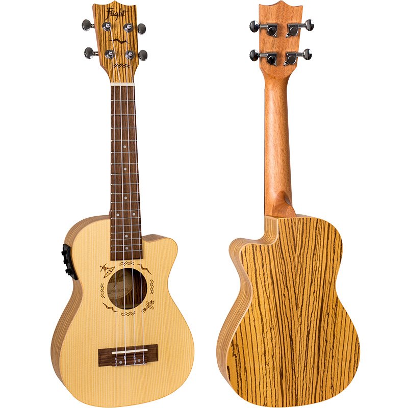 Flight CEQ Electric Acoustic Concert Ukulele w/ Gigbag - Zebrawood - DUC328CEQ