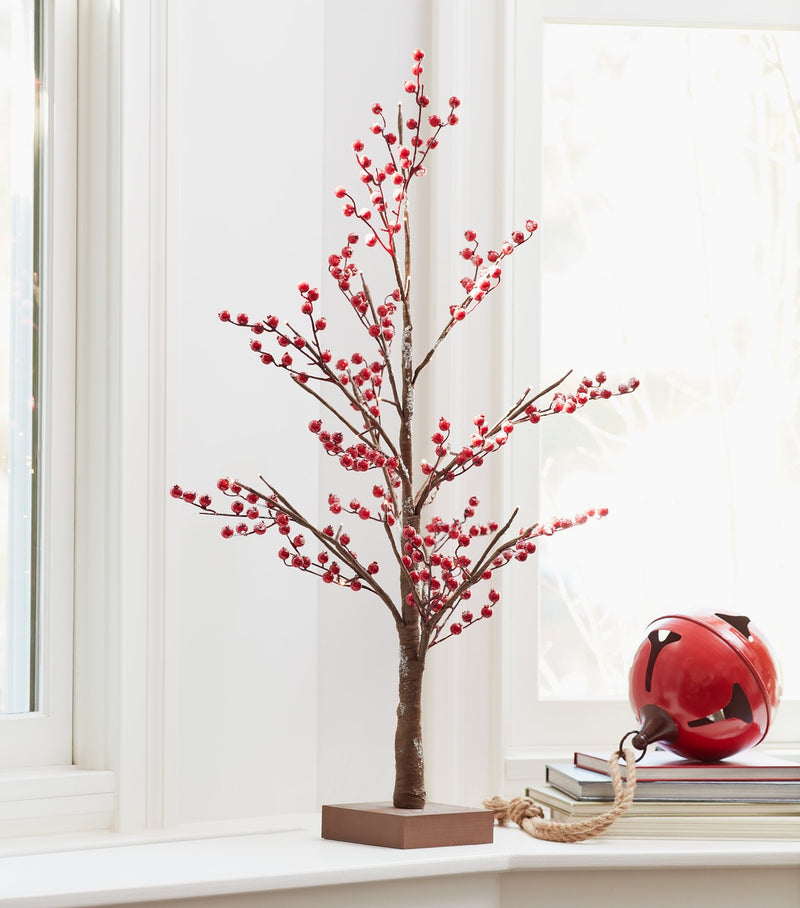 LED Lighted Frosted Berry Twig Tree with Base 38"H