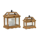 Wood Rectangle Lantern with Mesh Lid (Set of 2)