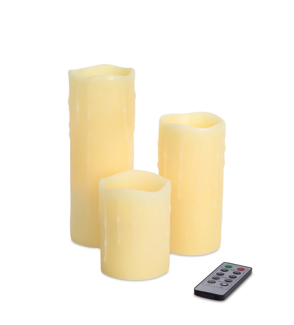 LED Dripping Wax Pillar Candles with Remote (Set of 3)